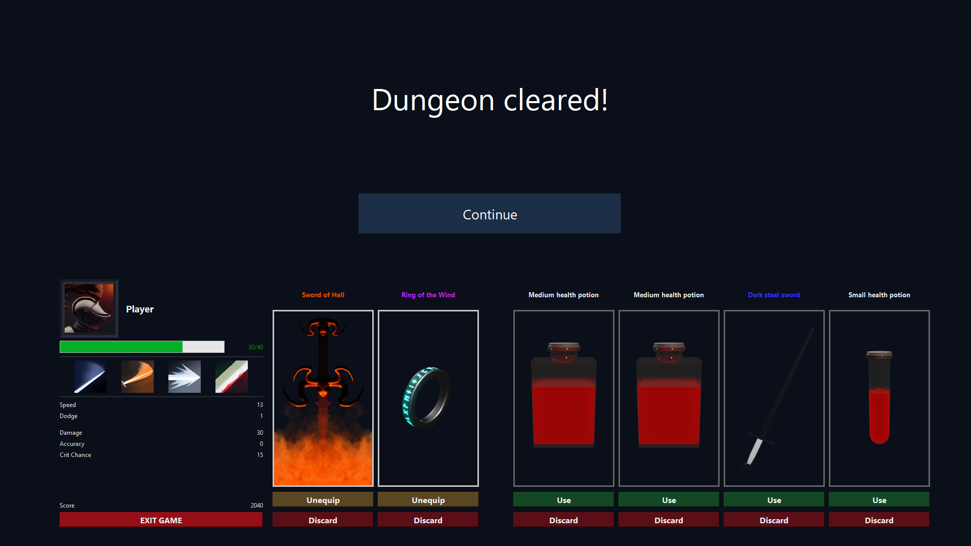 Dungeon cleared UI