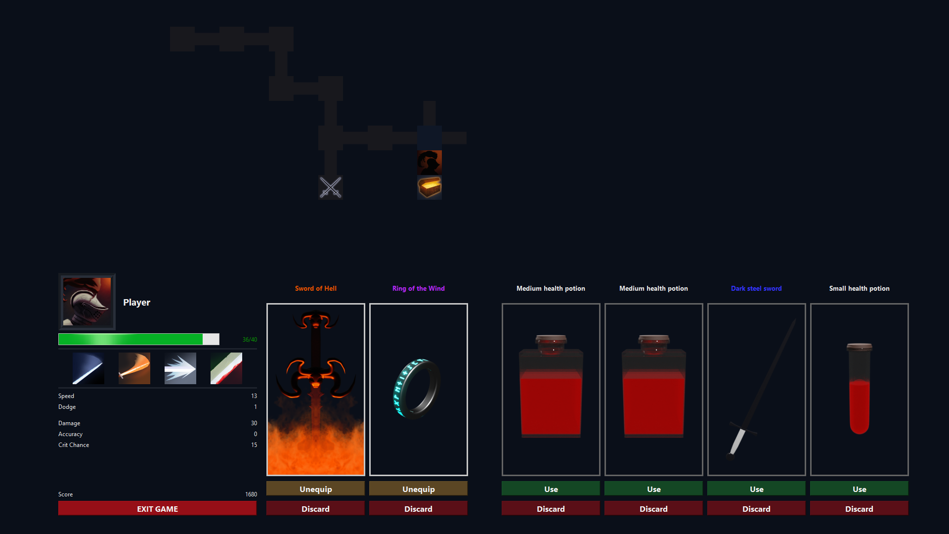 Map with chest and combat rooms