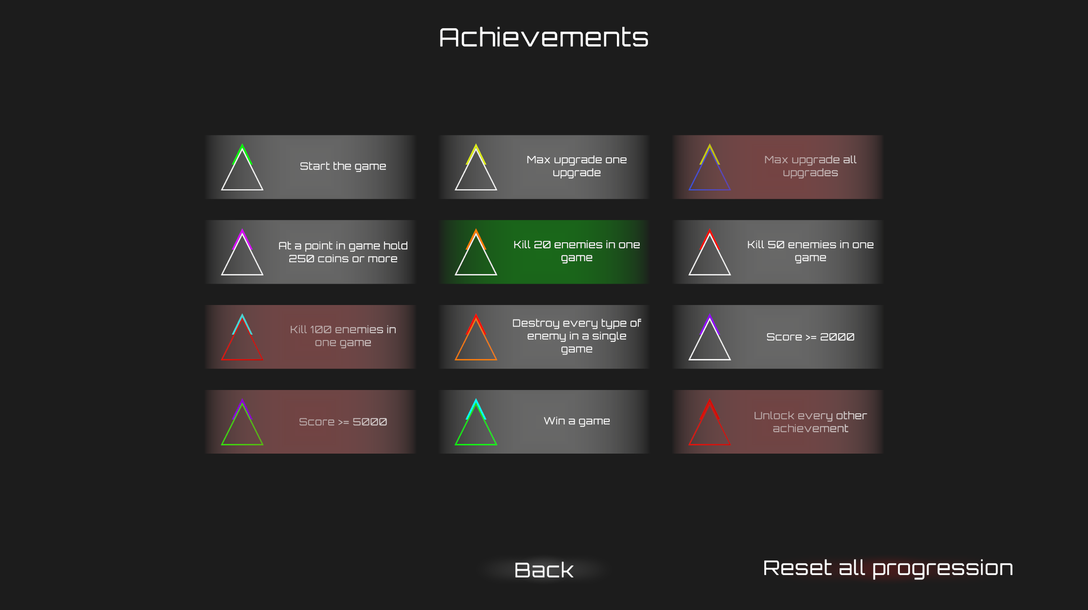 Achievements menu
